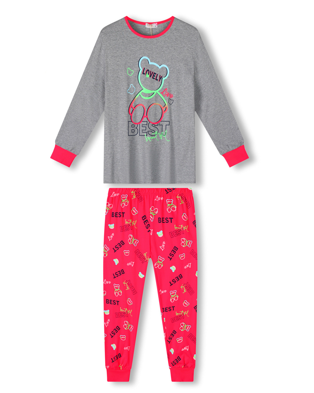 Dívčí pyžamo - KUGO MP1764, šedá / sytě růžové kalhoty Barva: Šedá, Velikost: 152