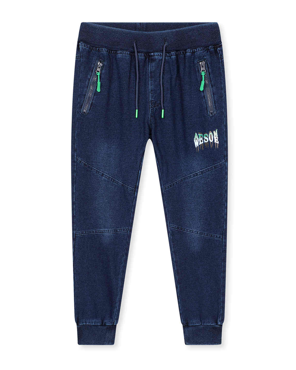 Chlapecké riflové kalhoty / tepláky - KUGO CK0928, modrá / zelená aplikace Barva: Modrá, Velikost: 164