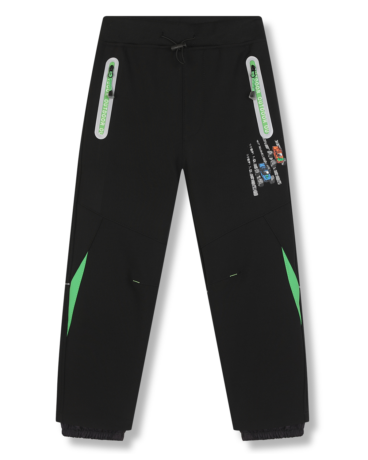 Chlapecké softshellové kalhoty, zateplené - KUGO HK5617, černá / zelené zipy Barva: Černá, Velikost: 104