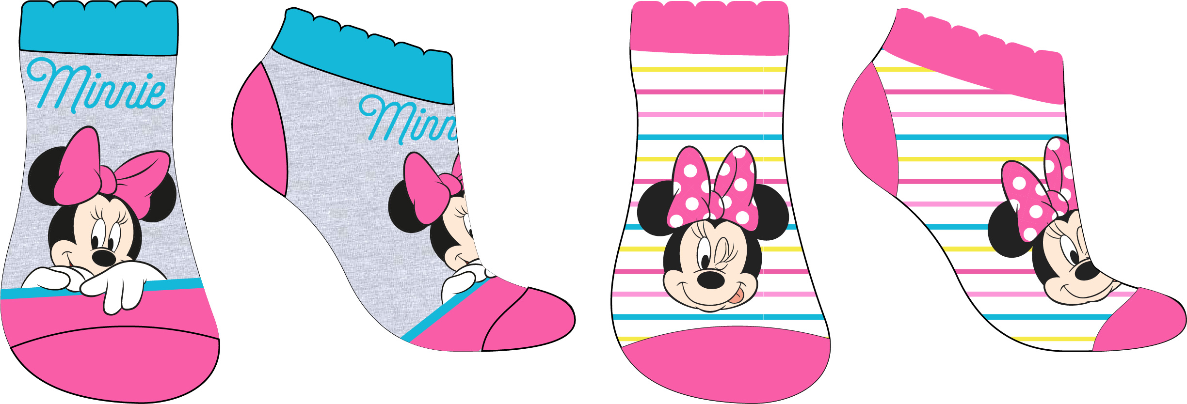Minnie Mouse - licence Dívčí kotníkové ponožky - Minnie Mouse 52347273, šedá / proužek Barva: Mix barev, Velikost: 23-26