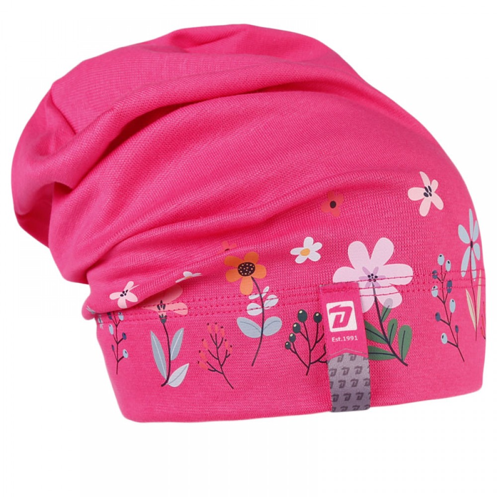 Bavlněná čepice Dráče - Pepe 18, neonově růžová, kytičky Barva: Růžová, Velikost: 46-48