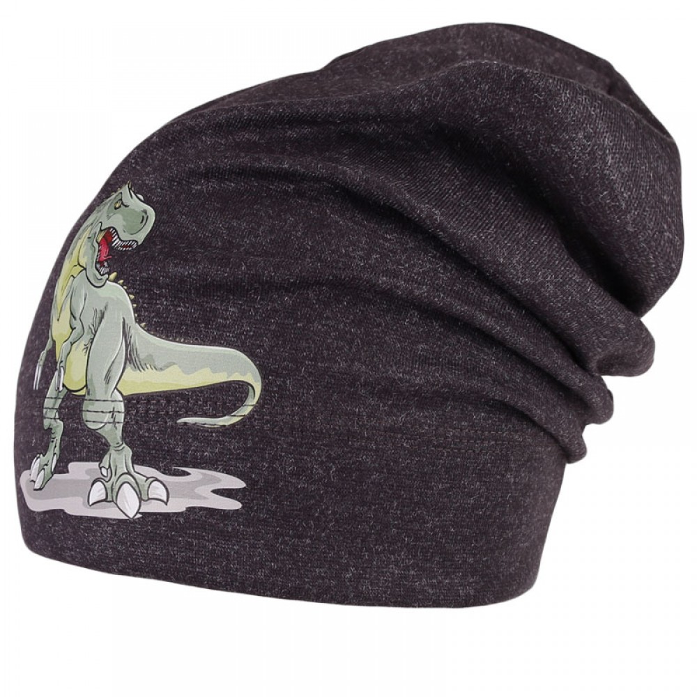 Bavlněná čepice Dráče - Pepe 22, černá / melír, dinosaurus Barva: Černá, Velikost: 54-56