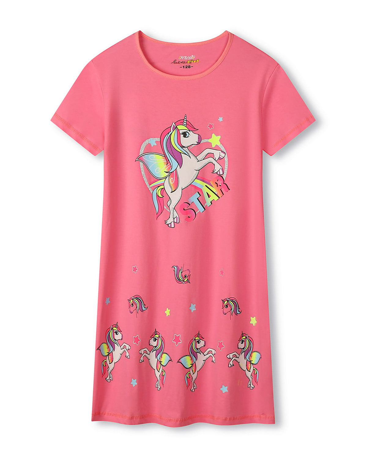 Dívčí noční košile - KUGO MN1766, tmavší růžová Barva: Růžová tmavší, Velikost: 104