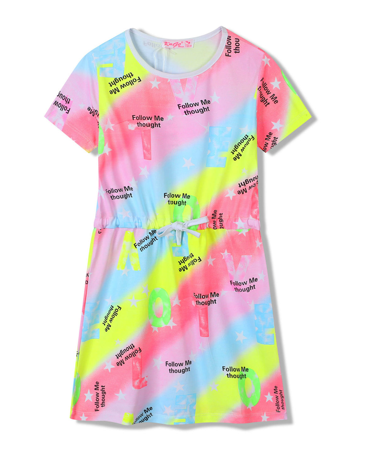 Dívčí šaty - KUGO SH3518, mix barev / fialkový lem Barva: Mix barev, Velikost: 134