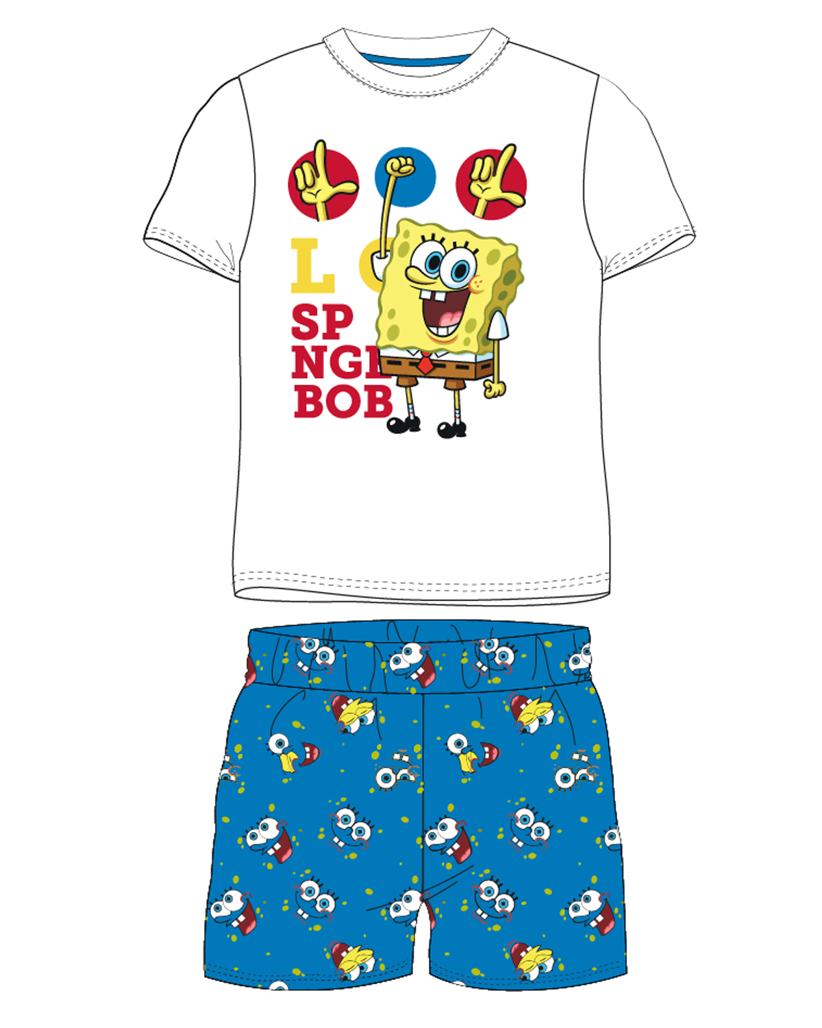 SpongeBob v kalhotách - licence Chlapecké pyžamo - SpongeBob v kalhotách 5204203W, bílá / modrá Barva: Mix barev, Velikost: 110