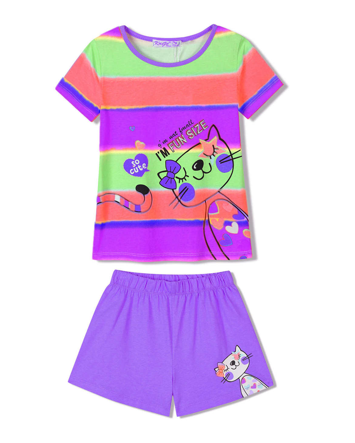 Dívčí pyžamo - KUGO SH3515, mix barev / fialkové kraťasy Barva: Mix barev, Velikost: 98