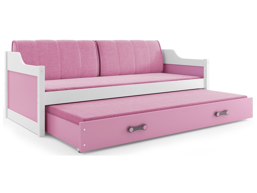 BMS Detská posteľ  s prístelkou DAWID FARBA: Biela, ROZMER: 80 x 190 cm, DOPLNKOVÁ FARBA: Ružová