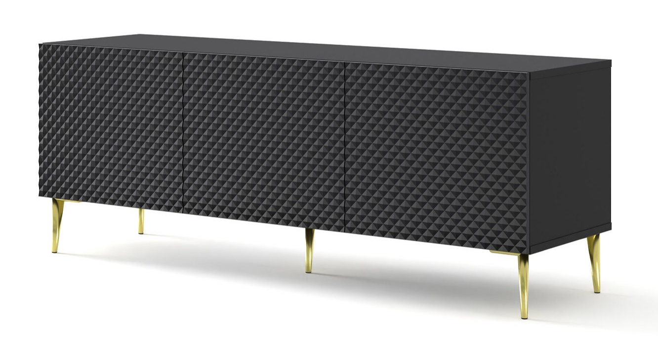ArtBm TV stolík RAVENNA C 3D 150 | čierna lesklá PREVEDENIE: Čierna / čierny lesk / zlaté nohy