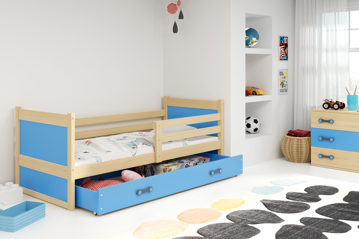 BMS Detská posteľ RICO 1 |  80 x 190 cm FARBA KONŠTRUKCIE: Borovica, DOPLNKOVÁ FARBA: Modrá