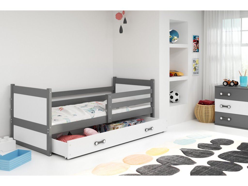 BMS Detská posteľ RICO 1 |  80 x 190 cm FARBA KONŠTRUKCIE: Grafit, DOPLNKOVÁ FARBA: Biela