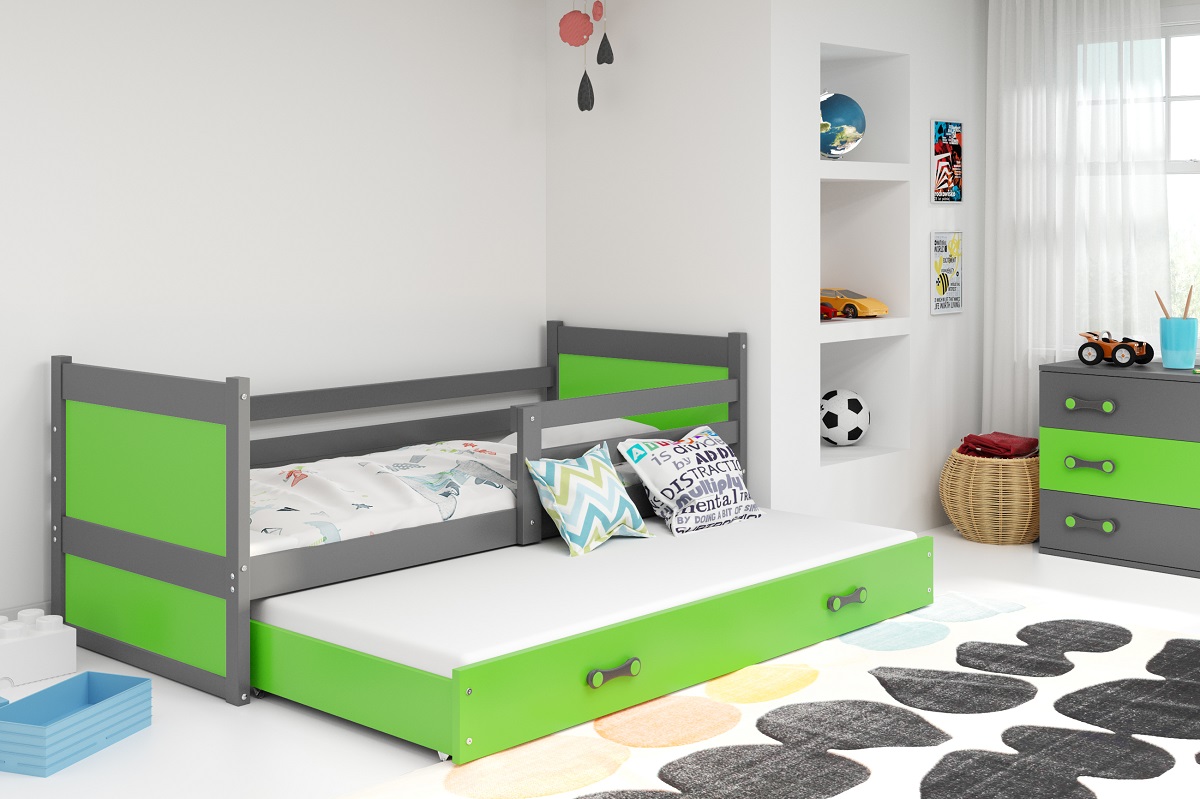 BMS Detská posteľ s prístelkou RICO 2 | 90 x 200 cm FARBA KONŠTRUKCIE: Grafit, DOPLNKOVÁ FARBA: Zelená