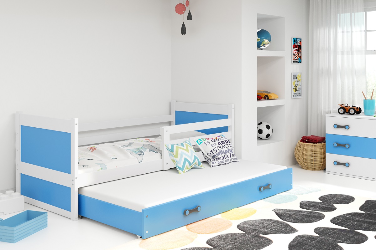 BMS Detská posteľ s prístelkou RICO 2 | 80 x 190 cm FARBA KONŠTRUKCIE: Biela, DOPLNKOVÁ FARBA: Modrá