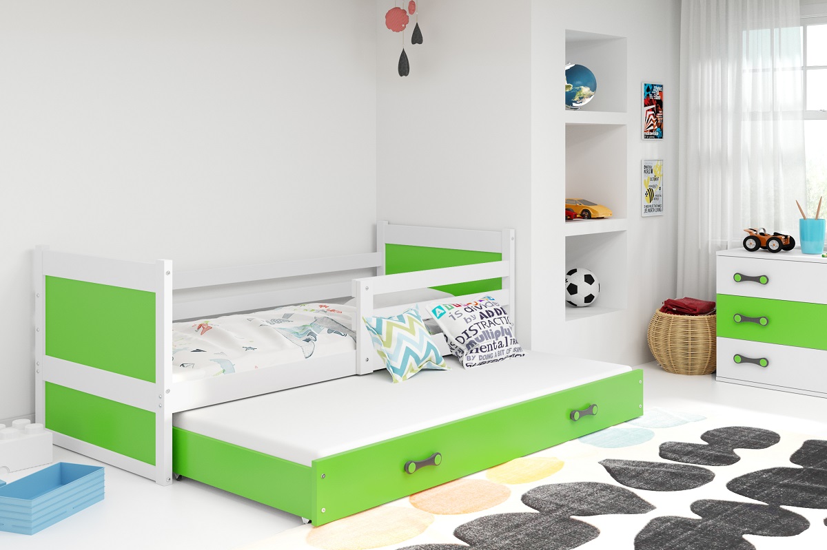 BMS Detská posteľ s prístelkou RICO 2 | 80 x 190 cm FARBA KONŠTRUKCIE: Biela, DOPLNKOVÁ FARBA: Zelená