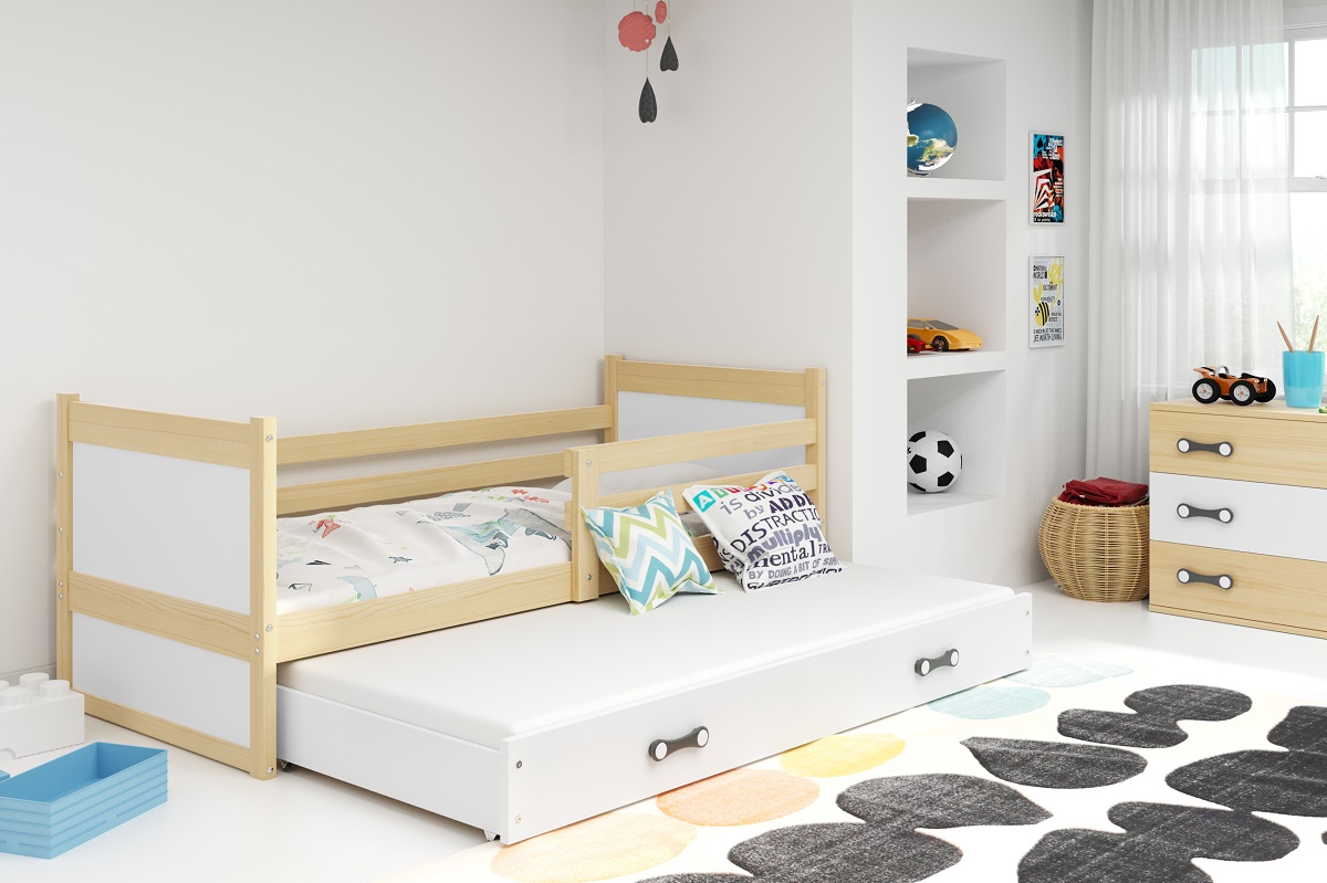 BMS Detská posteľ s prístelkou RICO 2 | 80 x 190 cm FARBA KONŠTRUKCIE: Borovica, DOPLNKOVÁ FARBA: Biela