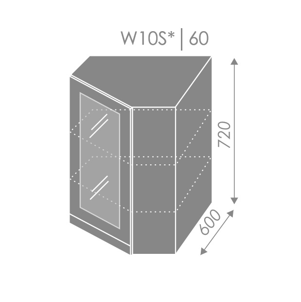 ArtExt Vrchná kuchynská skrinka rohová Florence W10S/60 Otváranie: Ľavé, Povrchová úprava dvierok: Lesk, Farba korpusu: Grey