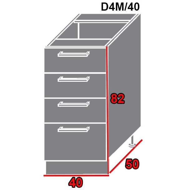 ArtExt Spodná kuchynská skrinka Tivoli D4M/40 FAREBNÉ PREVEDENIE KORPUSU: Grey, FAREBNÉ PREVEDENIE DVIEROK ICA: RAL 9010