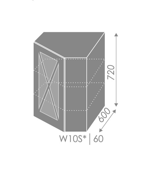 ArtExt Vrchná kuchynská skrinka rohová Tivoli W10S/60 FAREBNÉ PREVEDENIE KORPUSU: Grey, FAREBNÉ PREVEDENIE DVIEROK ICA: ICA 0105