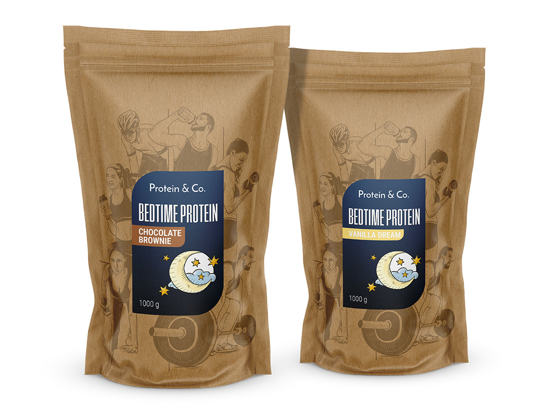 Protein & Co. BEDTIME PROTEIN 1 + 1 za zvýhodněnou cenu Vyber si z těchto lahodných příchutí: Vanilla dream, Vyber si z těchto lahodných příchutí: Chocolate brownie