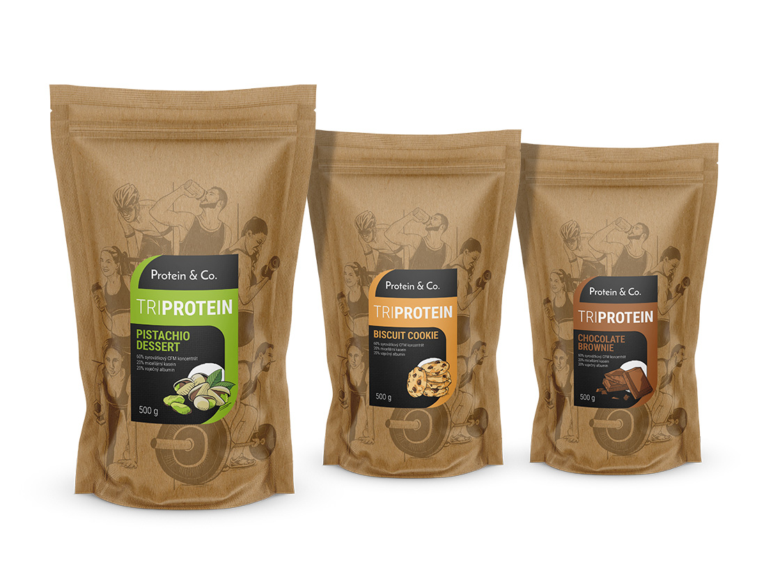 Protein&Co. TriBlend – protein MIX 3 kg Vyber si z těchto lahodných příchutí: Pistachio dessert, Vyber si z těchto lahodných příchutí: Biscuit cookie, Vyber si z těchto lahodných