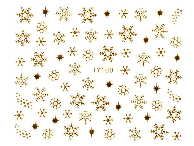 Samolepky na nechty 3D - Snehové vločky zlaté - TY100