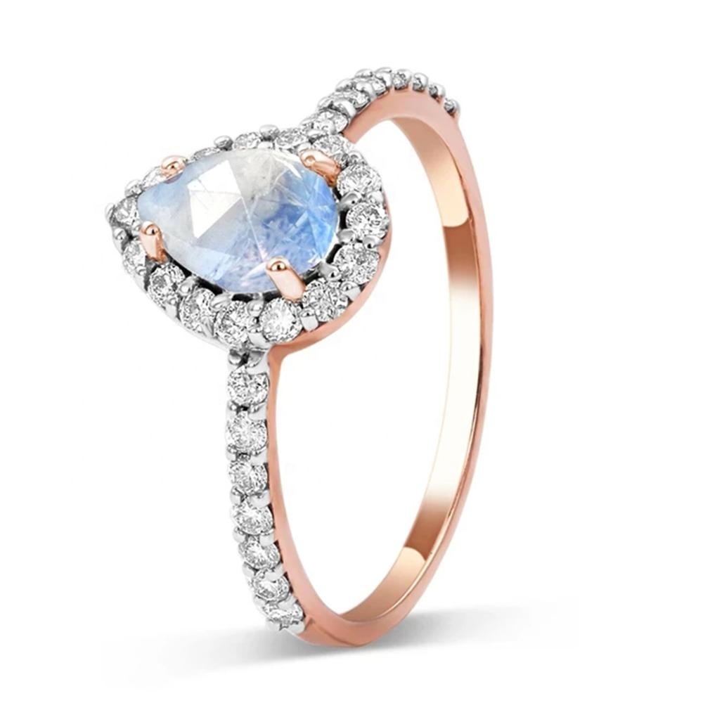 Royal Fashion prsten 14k zlato Vermeil GU-DR8699R-ROSEGOLD-MOONSTONE-ZIRCON Velikost: 7 (EU: 54-56)