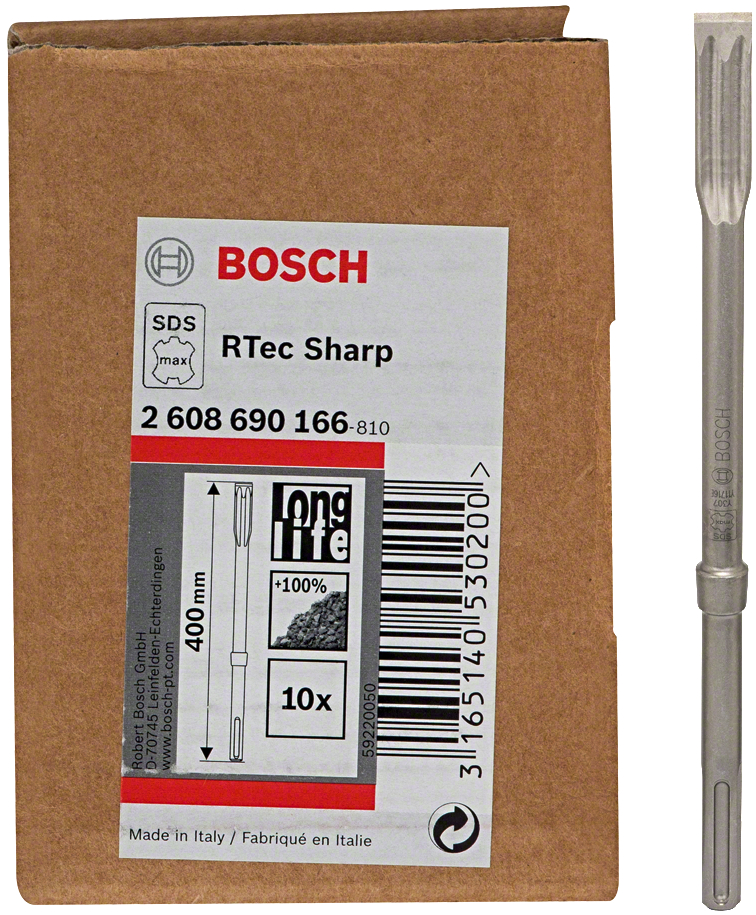 BOSCH balení plochých sekáčů SDS-max RTec Sharp Longlife (400/25 mm), 10 ks