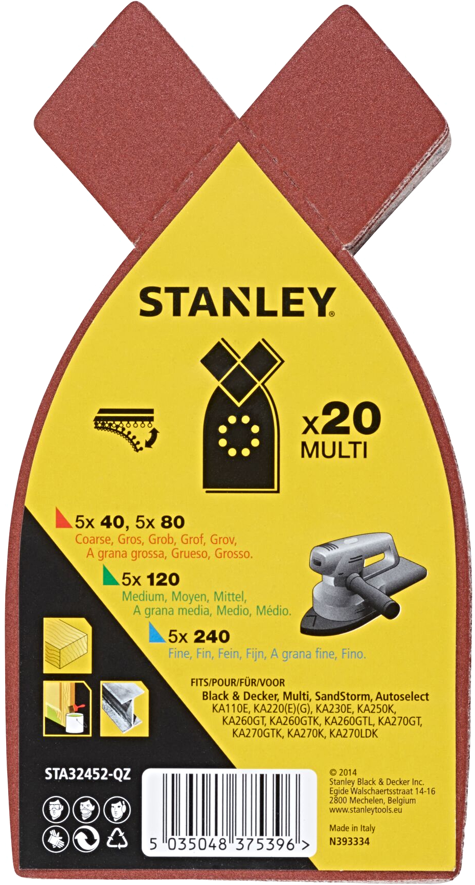 STANLEY STA32452 sada brusných papírů, suchý zip (20 ks)