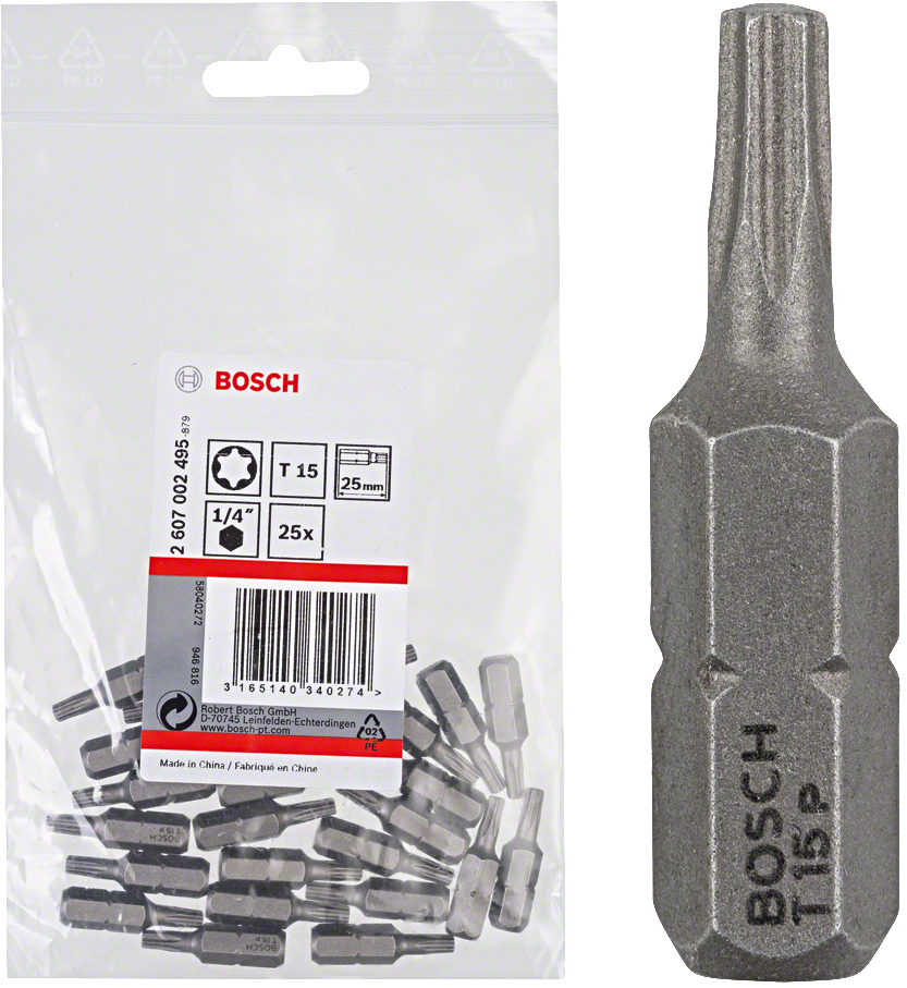 BOSCH balení šroubovacích bitů Torx Extra-Hart T15 25mm (25 ks)