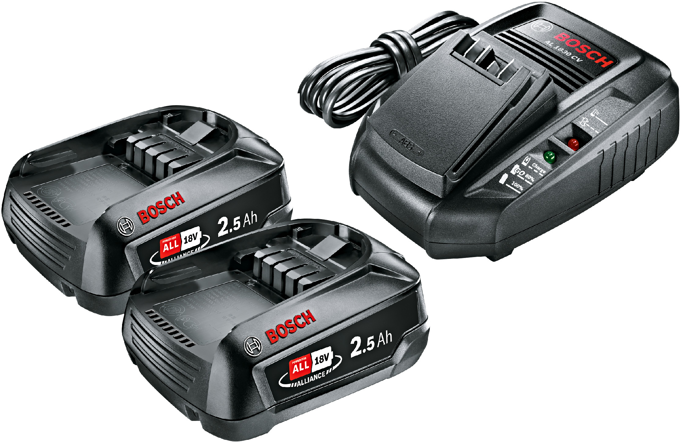 BOSCH startovací sada 2x PBA 18V 2,5 Ah + AL 1830 CV