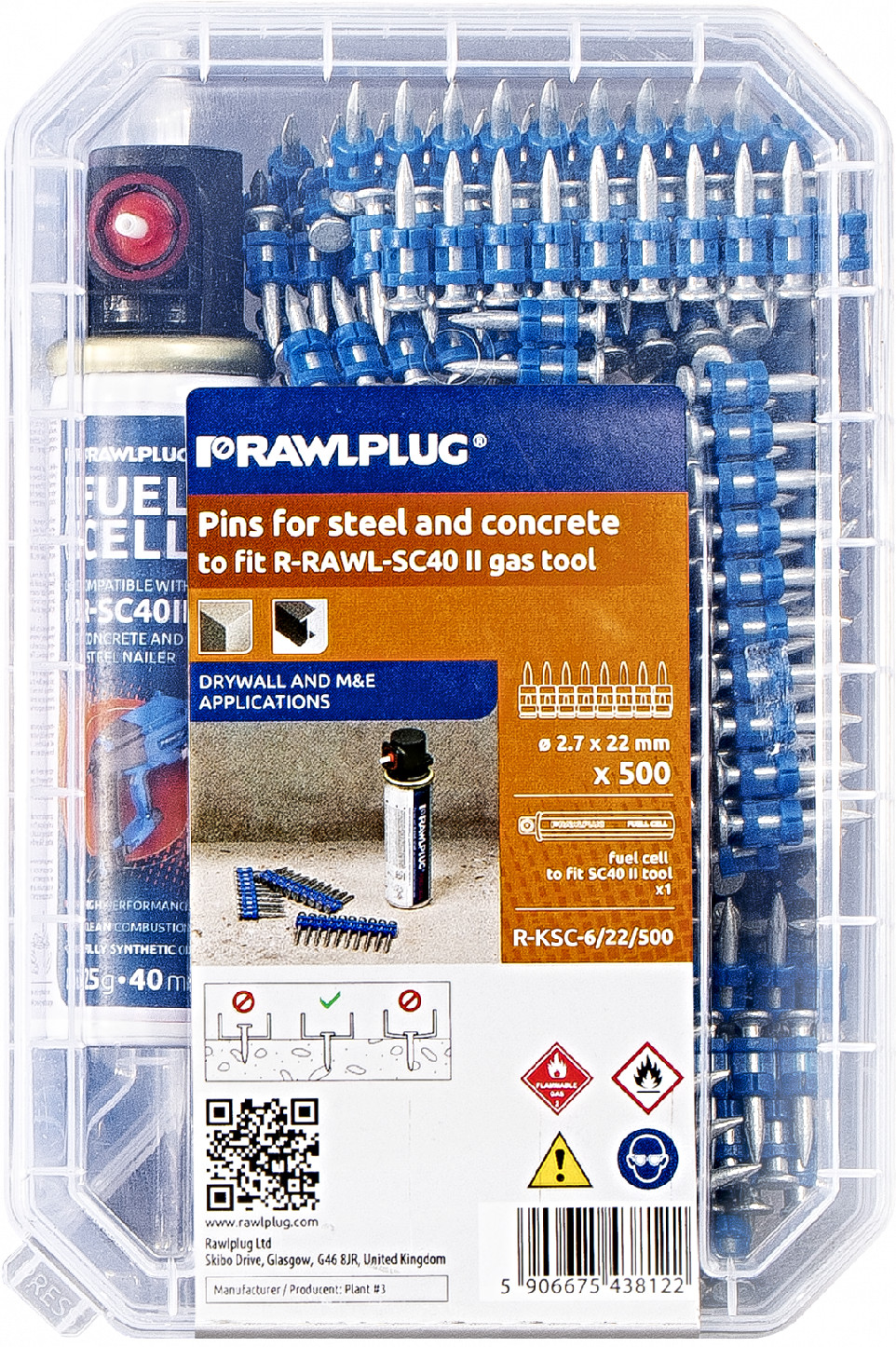 RAWLPLUG R-KSC-6/17 hřebíky do betonu, hladké, pozink, 1x plyn, 1000 ks 2,7/17 mm
