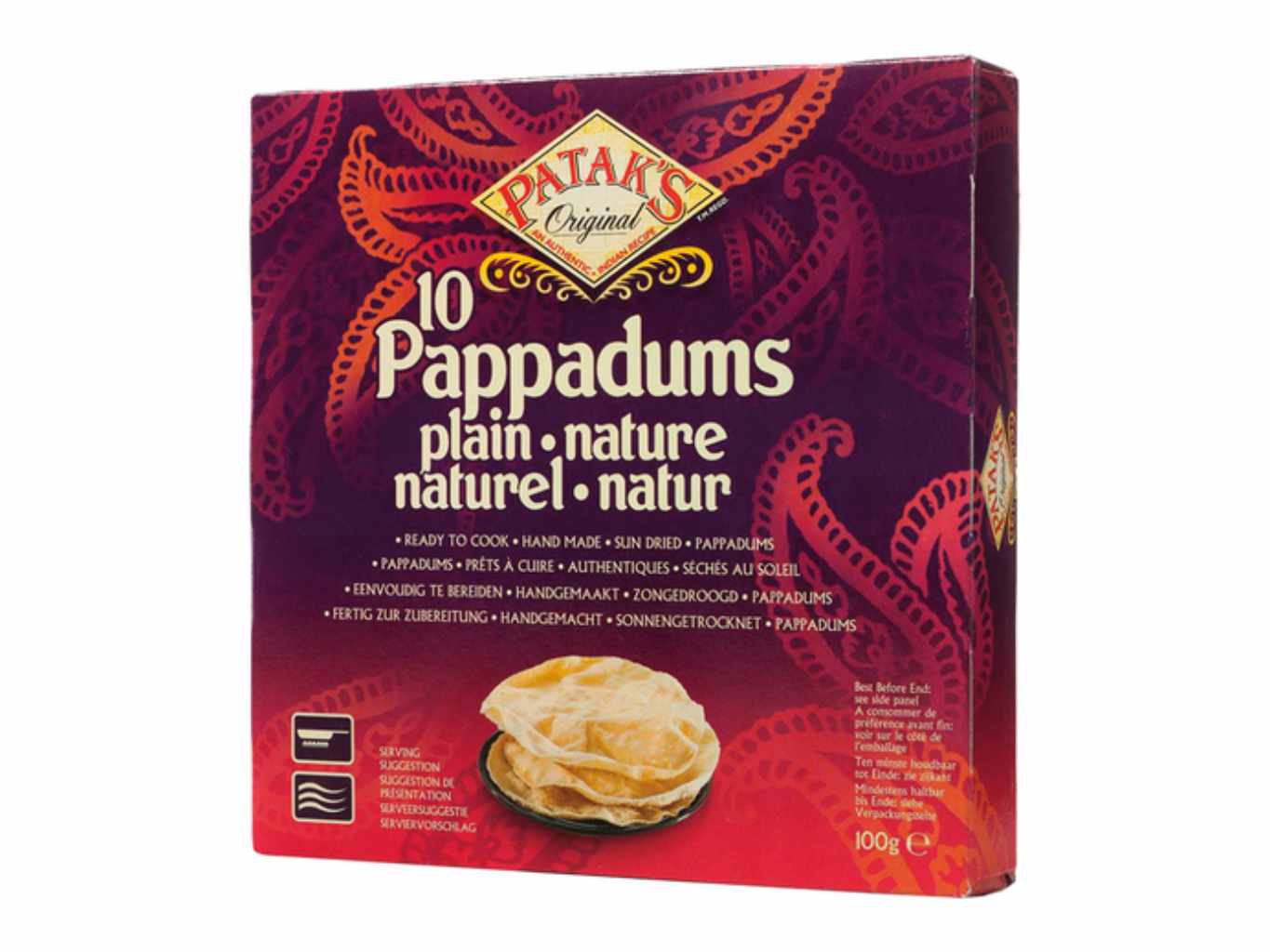 Pataks Indický chleba Pappadums - Natural 100g (10ks)