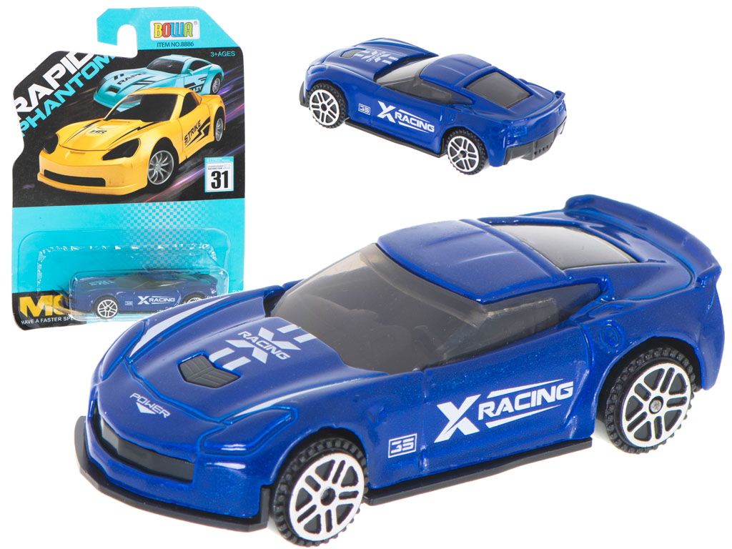 KIK KX5586_3 Kovové závodní auto modré 7,5 cm