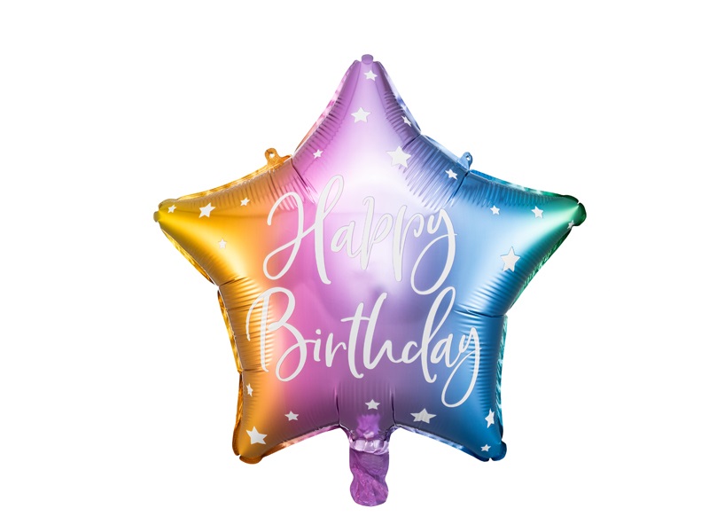KIK KX4551_2 Fóliový balónek s hvězdou Happy Birthday 40 cm barevný