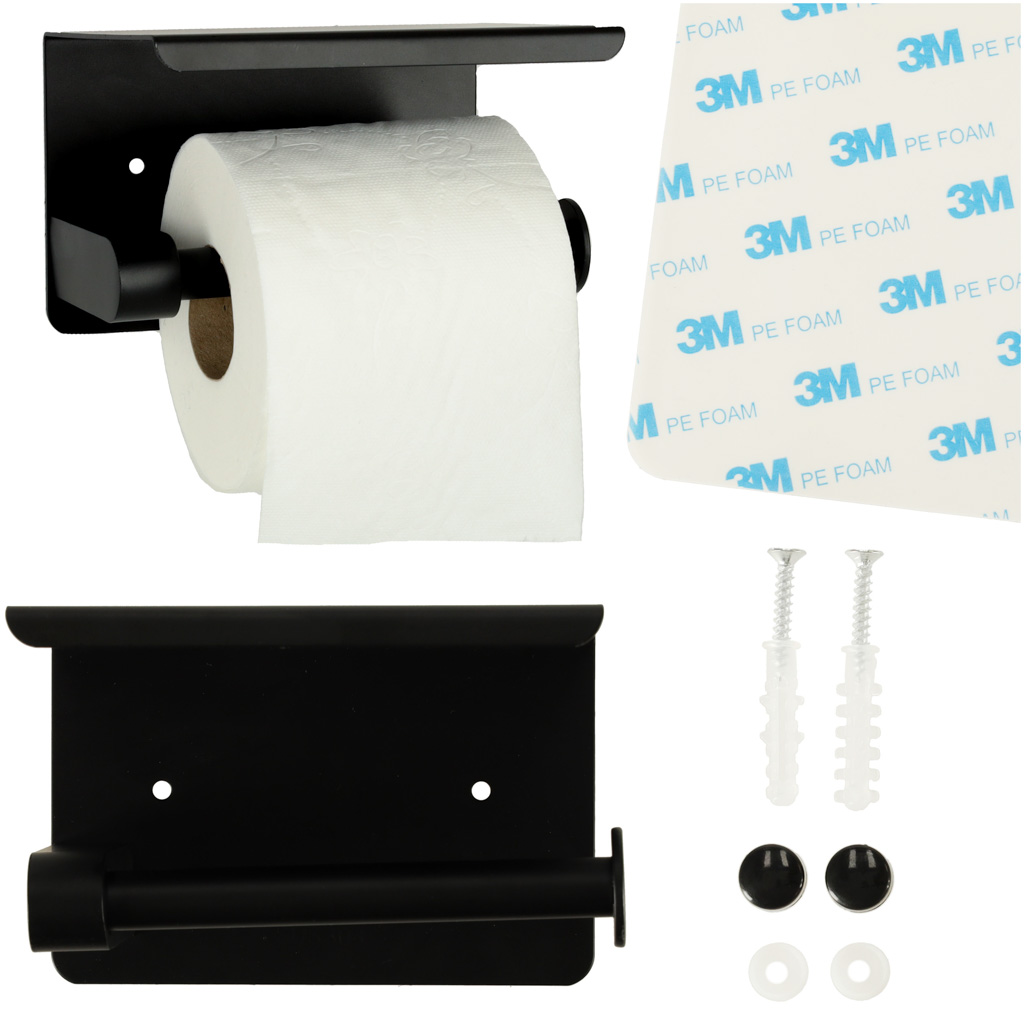 KIK KX4323 Držák toaletního papíru s poličkou černý