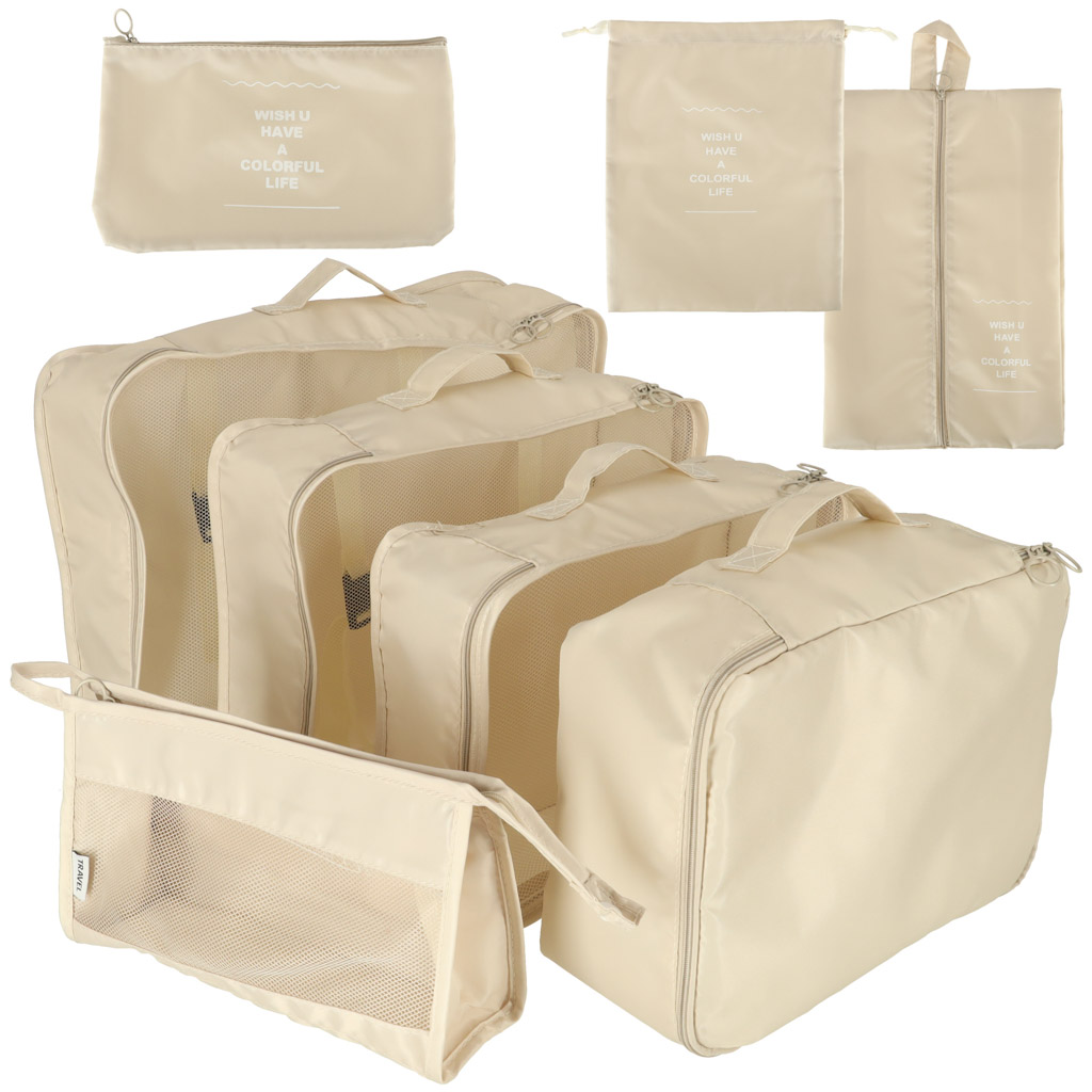 KIK KX4110 Organizéry do kufru cestovní sada 8 kusů příslušenství pro ukládání oděvů vodotěsné tašky taška na make-up taška na boty béžová AKCE