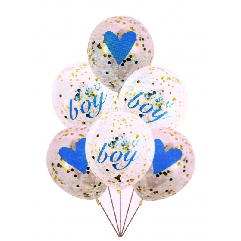 KIK KX5866_1 Sada nafukovacích balónků s konfetami IT\'S A BOY 6 ks - modrá