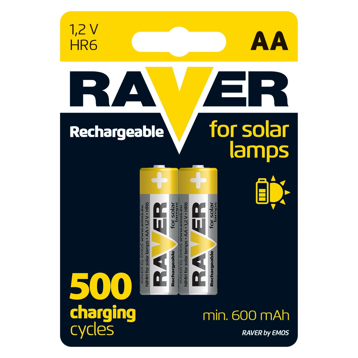 Nabíjecí baterie do solárních lamp RAVER AA 600 mAh, 2 ks