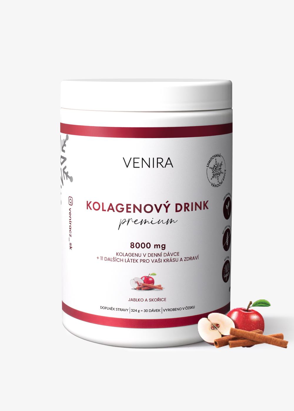 VENIRA Vánoční PREMIUM kolagenový drink pro vlasy, nehty a pleť, jablko a skořice, 324 g, 30 dávek