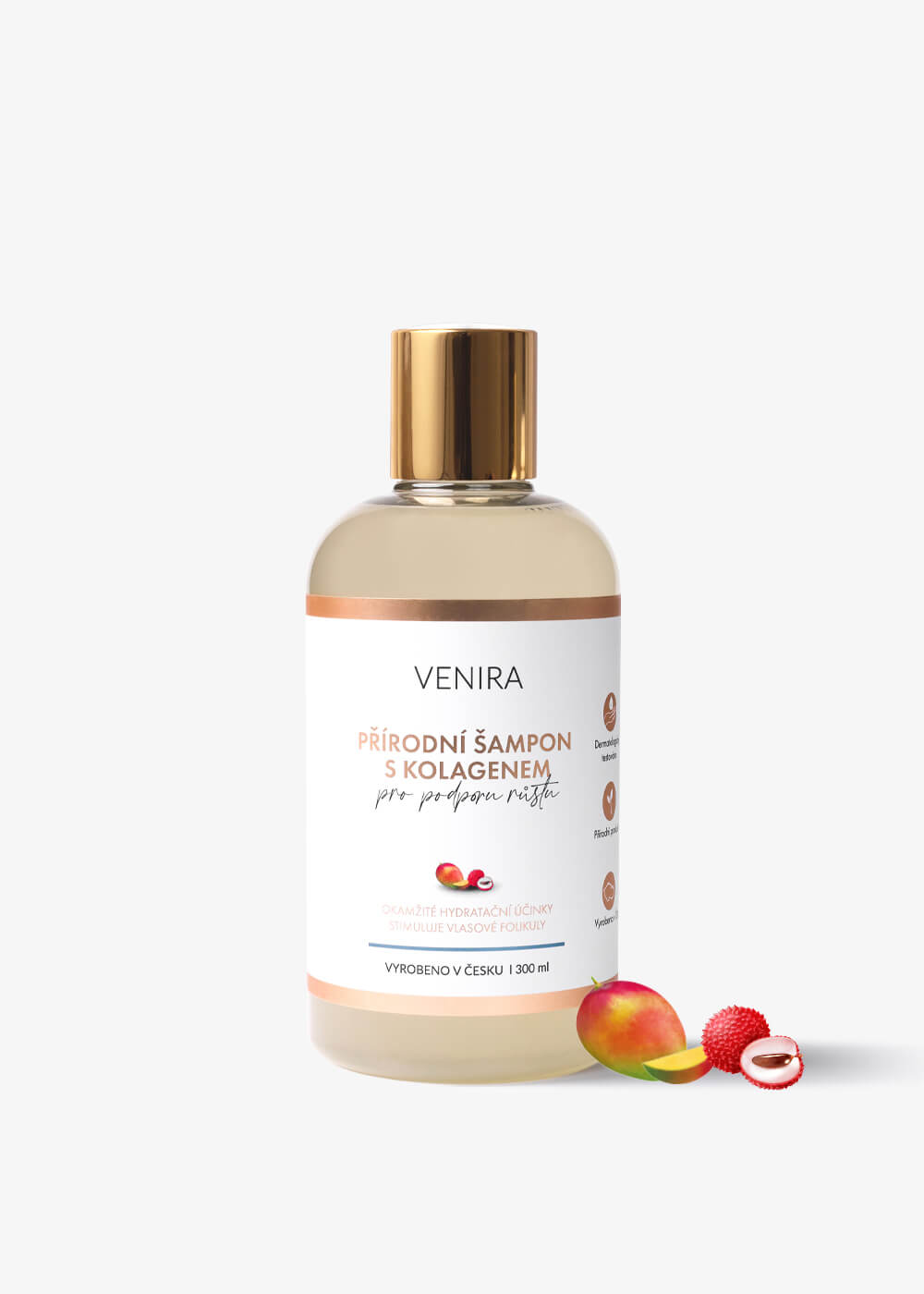 VENIRA přírodní šampon s kolagenem pro podporu růstu, mango-liči, 300 ml
