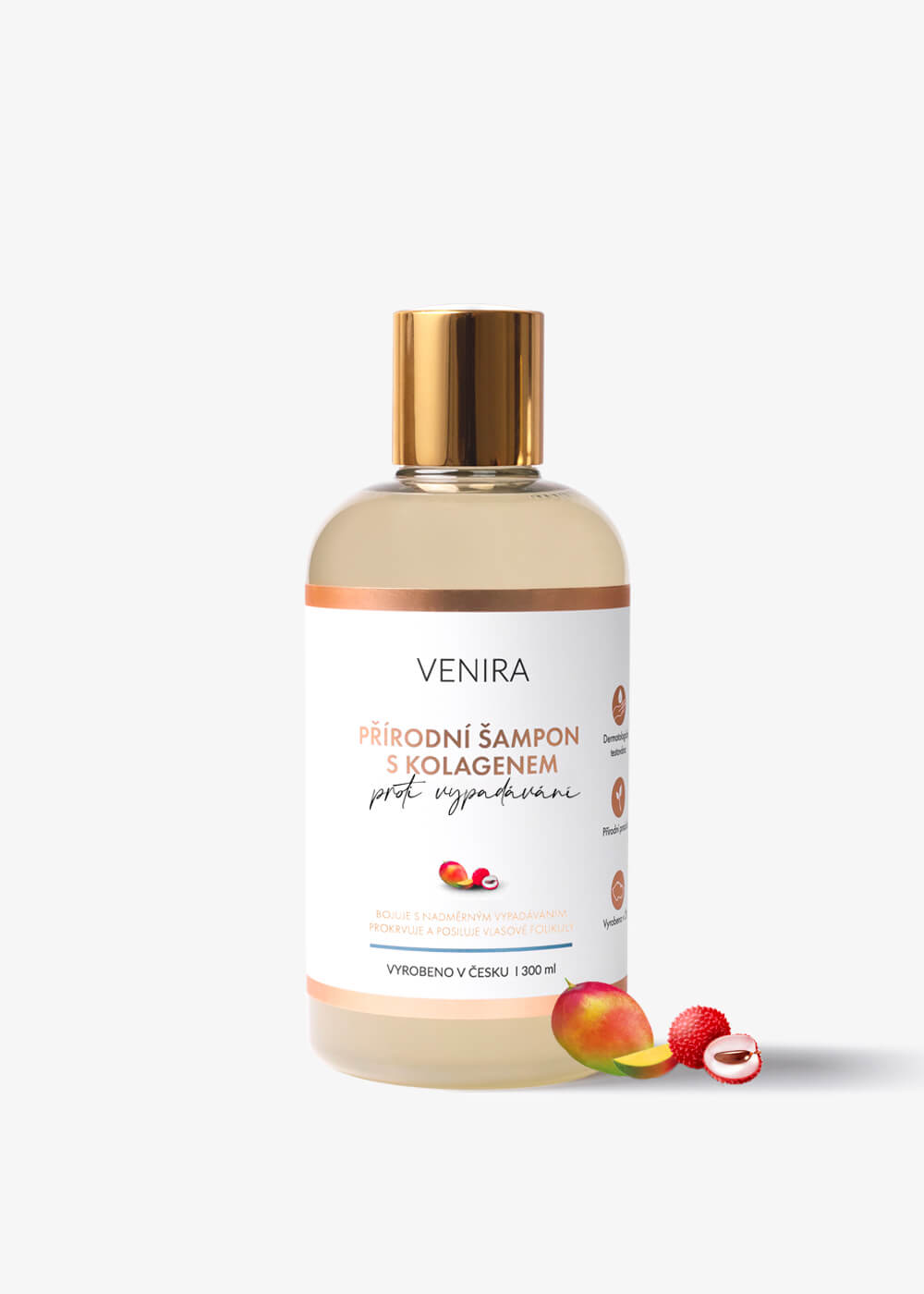VENIRA přírodní šampon s kolagenem proti vypadávání vlasů, mango-liči, 300 ml