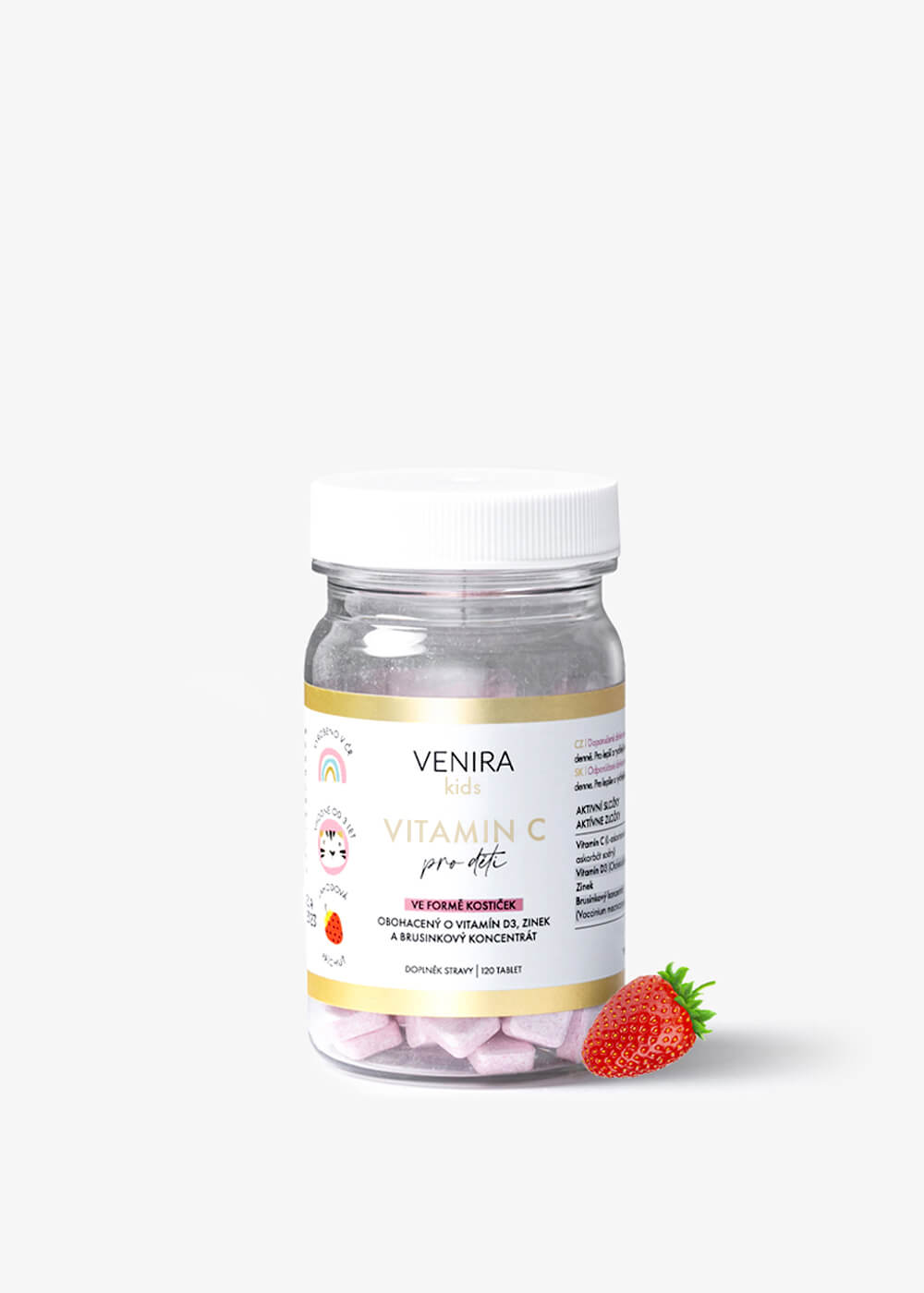 VENIRA vitamin C pro děti - jahoda, 120 kostiček