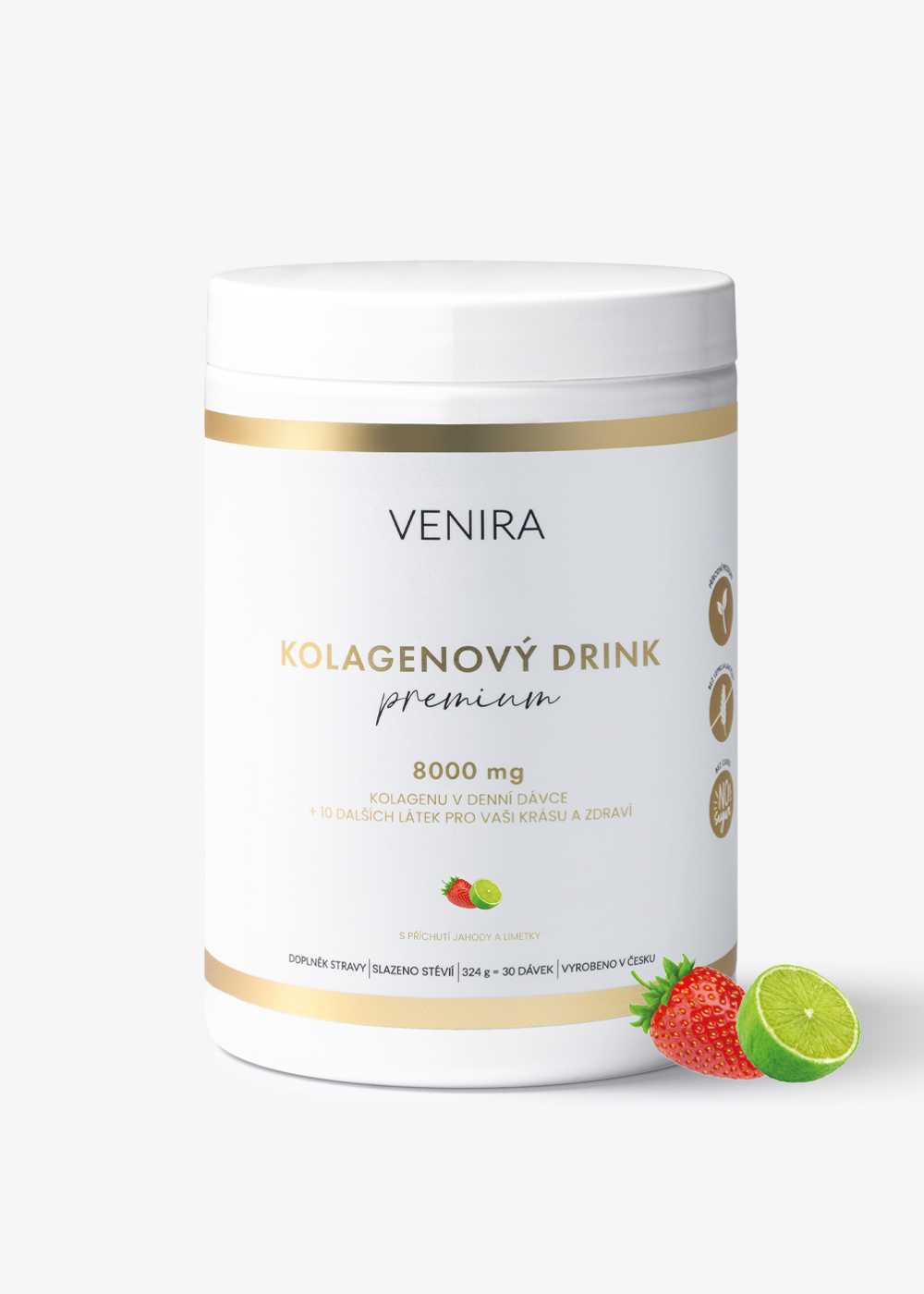 VENIRA PREMIUM kolagénový drink pre vlasy, nechty a pleť, jahoda-limetka, 324 g jahoda-limetka, bravčový kolagén, 324 g