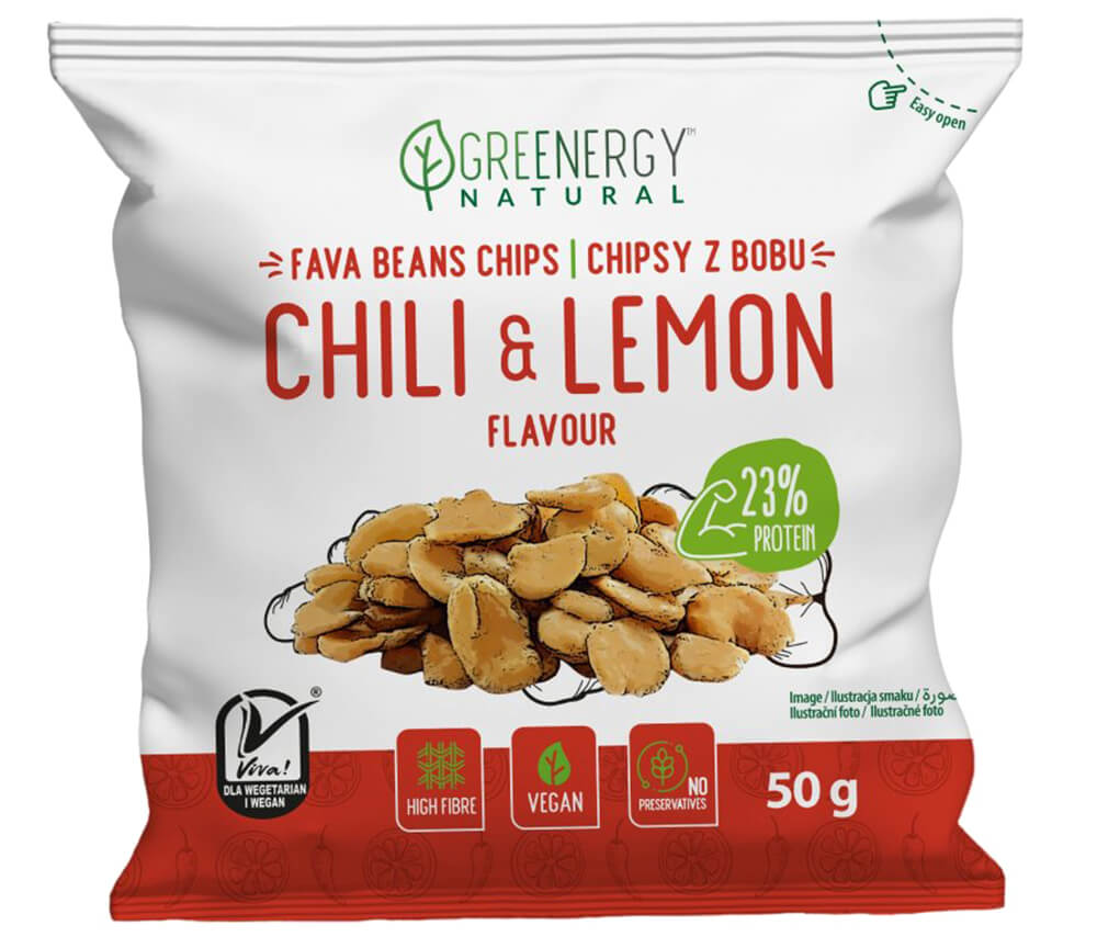 Greenergy Fava Chips s příchutí chilli a citrónu 50 g