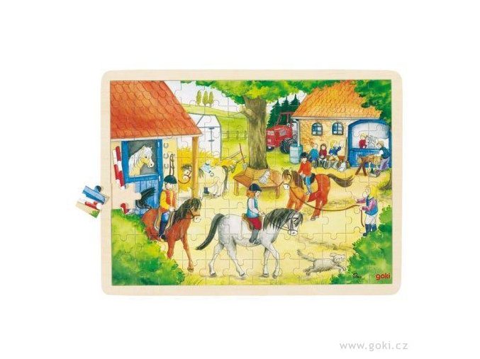 Dřevěné puzzle na desce KOŇSKÝ STATEK (96 dílů)