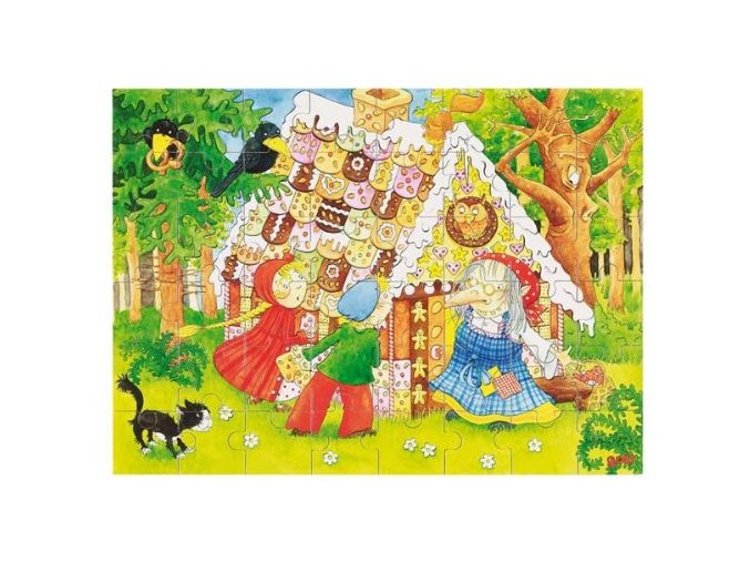 Dřevěné puzzle v krabičce PERNÍKOVÁ CHALOUPKA (48 dílků)