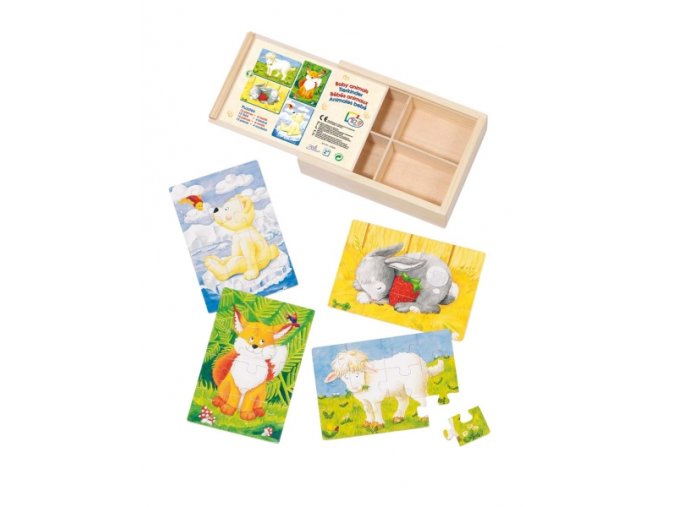 Puzzle v dřevěné krabičce ZVÍŘÁTKA