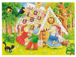 Dřevěné puzzle v krabičce PERNÍKOVÁ CHALOUPKA (48 dílků)
