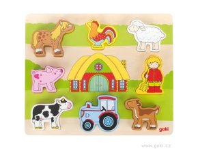 Dřevěné puzzle i kostky pro nejmenší – na farmě, 8 dílů