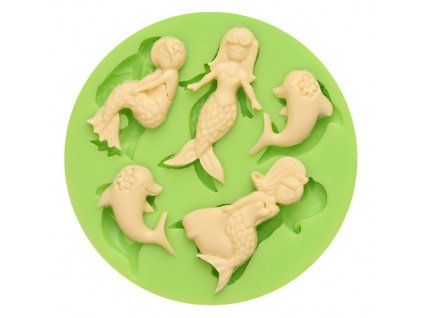 7ES 0704 Mermaids and Dolphins Round Silicone Molds Fondant Mould for cake decorating