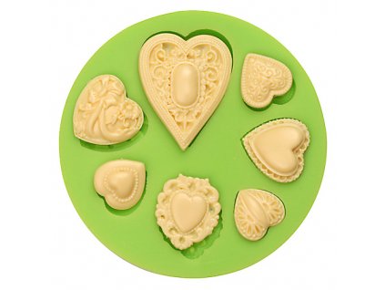 ES 1521 7 Holes Love hearts jewel shape round Silicone Molds for Fondant Cake Decorating